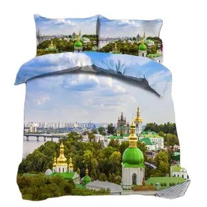 3D मुद्रित प्रकृति संयंत्र विश्व प्रसिद्ध निर्माण प्रिंट 3pcs duvet कवर सेट