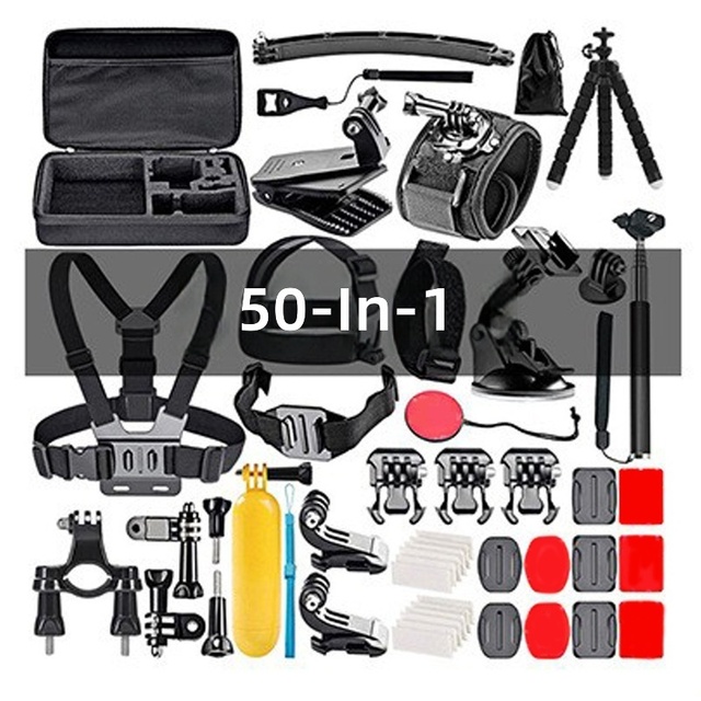 50-in-1 Action Camera Accessories Kit for Outdoor Sports, Durable Nylon PC+ABS Mount Set for GoPro & Sports Cameras