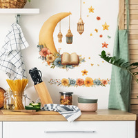 Autocollants muraux décoratifs Ramadan, lanternes islamiques, fleurs, étoiles, autocollants muraux en PVC pour cuisine, chambre à coucher