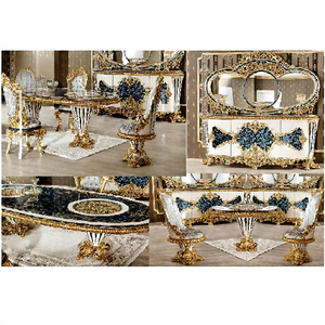 Conjunto de muebles de comedor de estilo barroco de lujo, conjunto de mesa tallada de lujo de estilo francés único para comedor - Product Image 1