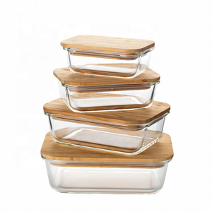 New Rectangle Airtight Food Storage Lunch Box Glass Food Storage Container with Bamboo Lid