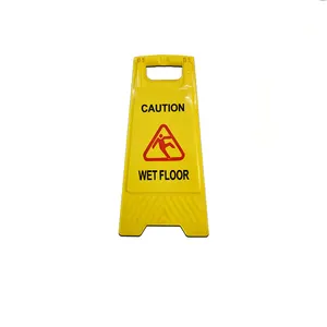 ป้ายเตือนพลาสติกทางเดินกระดานสีเหลือง2ด้านสำหรับพื้นเปียกป้ายเตือนความปลอดภัยอันตราย