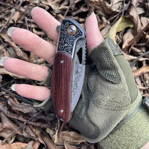 Coltello in Acciaio Damasco da Caccia con Punta a Goccia 20,3cm 18cm, Coltello Pieghevole Damasco Erma, Coltello Tascabile Damasco EMHTiii - Product Image 4