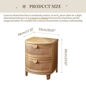 Table <span class=keywords><strong>de</strong></span> chevet ronde en rotin naturel à 2 tiroirs, tressée, style bohème méditerranéen, pour Israël - Product Image 6