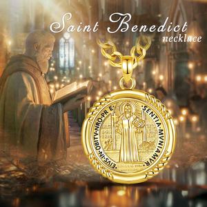 Collier pendentif Saint Benoît en cuivre plaqué or 18 carats, émail noir double face, vente en gros, bijoux catholiques d'exorcisme pour hommes et femmes - Product Image 5