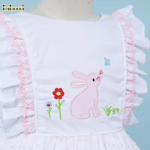 ウサギ刺繍女の子スイスドットドレスOEM ODM子供スモックベビードレススモック女の子ドレス子供服卸売-DR3512