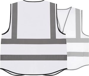 Gilet de sécurité professionnel blanc haute visibilité en maille polyester respirante avec bandes réfléchissantes et fermeture auto-agrippante - Product Image 1