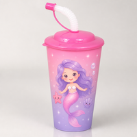 Vente chaude Personnalisé PP 18OZ Boisson Tasses Laser Imprimé Thé Tasses Soucoupes pour Bébé Enfants Prix Compétitif avec Pailles Couvercles