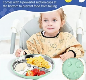 Plato de Succión Redondo de Silicona y Acero Inoxidable con Diseño de Dibujos Animados para Niños, No Tóxico y Apto para Lavavajillas, para la Alimentación del Bebé - Product Image 5