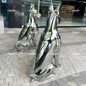 Sculpture <span class=keywords><strong>de</strong></span> Doberman en fibre <span class=keywords><strong>de</strong></span> verre 3D grandeur nature, chromée sur mesure, pour hall d'hôtel, grande sculpture extérieure, sculpture géante sur mesure - Product Image 6