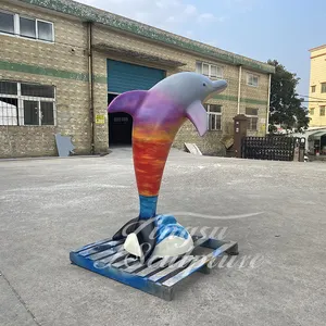 Low Price Garden Customized Oil Painting Color Large Outdoor Resin Dolphin Statues