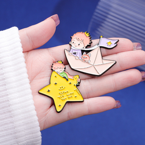 Prince Fox Metal Pin Custom Moon Star Paper Boat Whale Cute spilla spille da bavero distintivi Kawaii Hat Jewelry Gift Pins - Product Image 3