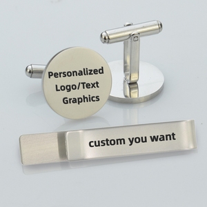 男性ギフトパーソナライズされたカスタマイズされたカフスボタンとネクタイクリップ刻印可能な空白のカフスボタン夫のボーイフレンドの父のためのステンレス鋼 - Product Image 3