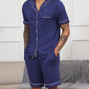 Lijia Lightweight <strong>Men's</strong> Modal Casual Knitted Breathable Pajamas Custom Loungewear <strong>PJ</strong> <strong>Shorts</strong> <strong>Set</strong> for Adult Comfy Lounge <strong>Sets</strong> - Product Image 2