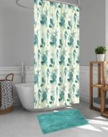 Ensemble de bain moderne de luxe écologique personnalisable : rideau de douche en polyester gaufré, tapis de bain en chenille, 12 crochets en plastique, numérique