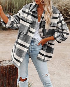Chemise à carreaux à manches longues pour femmes veste manteau d'hiver à motif solide pour l'automne <span class=keywords><strong>surchemise</strong></span> respirante pour l'été - Product Image 3