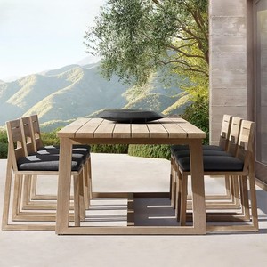 <span class=keywords><strong>Table</strong></span> <span class=keywords><strong>et</strong></span> <span class=keywords><strong>chaises</strong></span> d'extérieur en teck massif, durables, imperméables, anti-corrosion, design moderne, pour salon, cour, jardin, hôtel, villa - Product Image 1