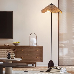 Wabi Sabi Style Floor Lamp Solid Wood Straw Weave LED Light Source Home Ambient Lighting 3-5 Meter Irradiation Area <b>Switch</b> - Product Image 2