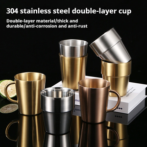 Bicchieri Termici in Acciaio Inox 304 a Doppia Parete, Semplici Tazze Coreane Oro Argento Oro Rosa per Caffè e Tè, per Casa Bar Feste 300 ml - Product Image 3