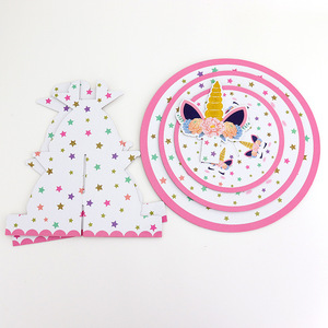 Set dudukan Cupcake emas Unicorn, rak <span class=keywords><strong>Display</strong></span> kue pernikahan ulang tahun sore teh makanan penutup 3 lapis pemegang kardus kertas - Product Image 5