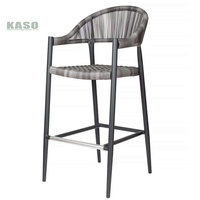 Chaise haute de bar en rotin et métal, chaise de jardin en osier, chaise de bar en aluminium pour terrasse, chaise de bar de café imperméable, chaise de bar d'extérieur en corde tressée