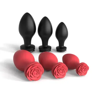 S-HANDE Rosa 3pcs/set RED silicone sextoy rose anal plug toy set Black rose sex toy anal butt plugs rose sex toys for women