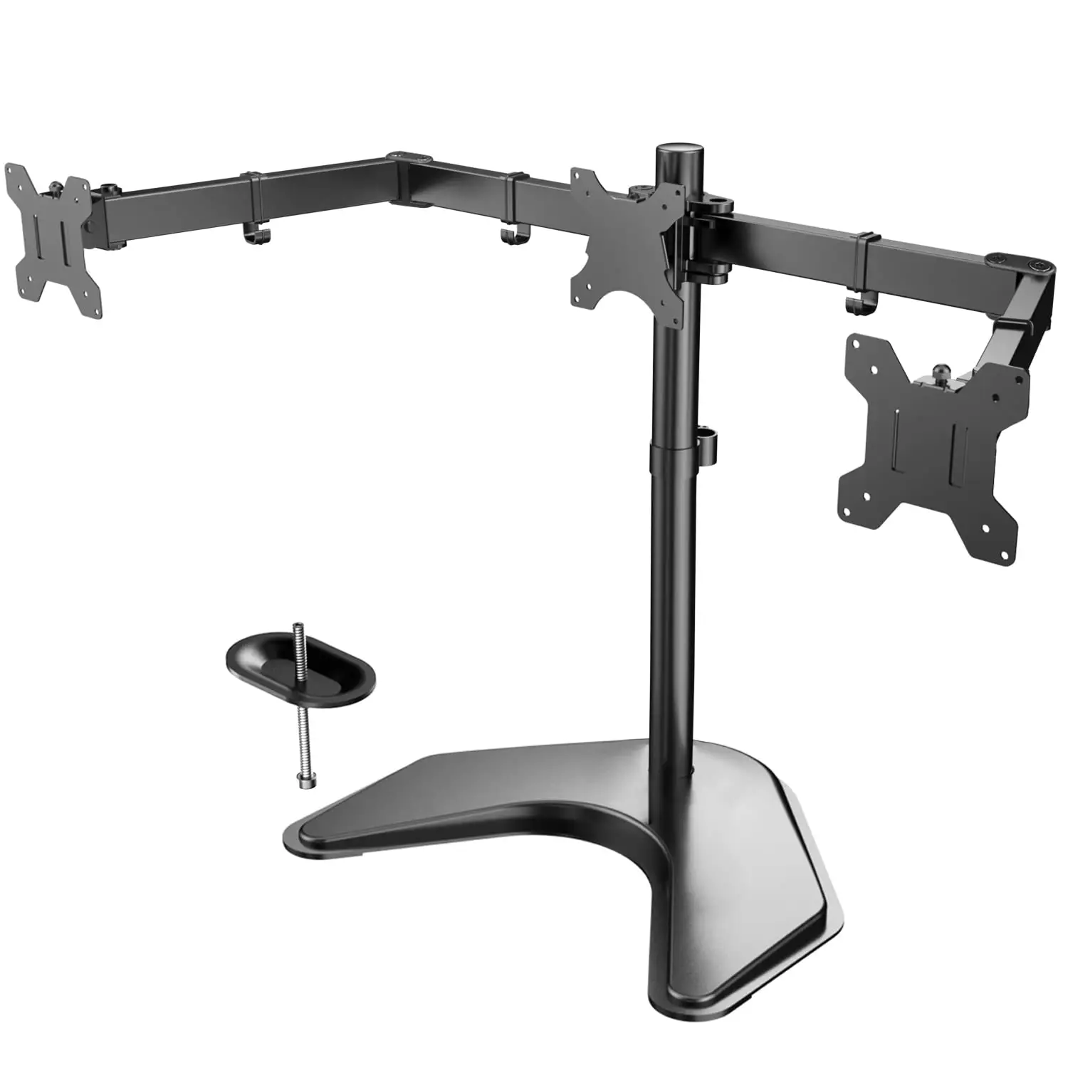 HUANUO 13" to 24" Triple Monitor Stand Free Standing Black Anodized Aluminum Triple screen Curved Monitor Mount Stand