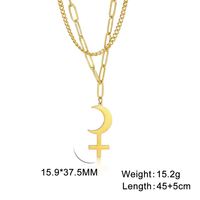 Collier Wiccan Myshape Lilith Croix de lune croissante, symbole astrologique, pendentif, double couche, bijoux en acier inoxydable