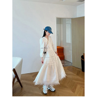 Jupe longue trapèze blanche unie en dentelle ajourée, style vintage français, taille haute, anti-statique, amincissante, pour femme, idéale pour l'automne et les vacances à la plage