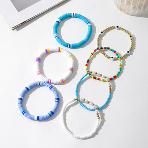Bohemian Style <b>Beaded</b> <b>Bracelet</b> Set Imitation Pearl Polymer Clay Elastic Women's Jewelry Gift Yiwu Origin - Product Image 3