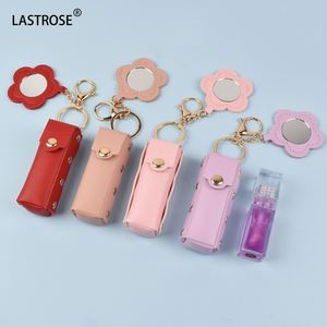 Bolsa de Piel Sintética al por Mayor para Lápiz Labial con Llavero, Etiqueta Privada, Mini Espejo de Maquillaje, Bolsa para Brillo Labial - Product Image 1