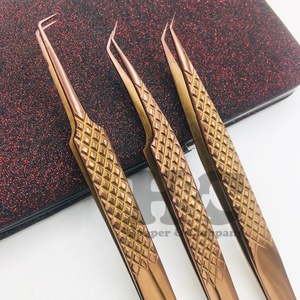 Pinzas de oro rosa de acero inoxidable para extensión de pestañas, antimagnéticas, duraderas, con agarre de diamante MINK - Product Image 3