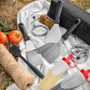 Kit d'outils de barbecue à surface plate personnalisé de 14 pièces, spatule extra épaisse, retourneur, pince pour barbecue en plein air, teppayaki, camping, cuisine - Product Image 4