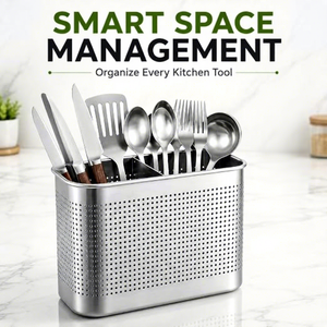 Rectangular Metal Storage Basket With Perforated Design Rust Resistant Kitchen Organizer Minimalist Style Standing - Product Image 2