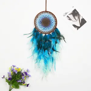 Indian Hot Sale Decorative Item Hand-Woven Wedding Hanging Crochet Colorful Feather Dream Catcher Home Assesories