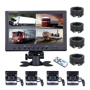 9'' Quad Split Monitor Rear View Truck Camera System Kit Waterproof Night Vision For Truck Bus RV Heavy-duty Vehicles 12V-35V