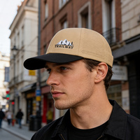 Gorra de béisbol de malla de poliéster bicolor de 6 paneles con visera curva, transpirable, de alto rendimiento, con logo de parche personalizado, para las cuatro estaciones