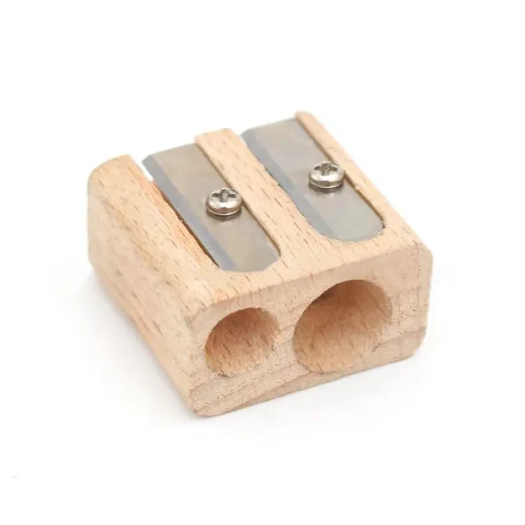 Factory-price wholesale wooden sharpener creative gift single or double hole customized beech pencil sharpener