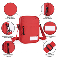 Tas Selempang Merah Berkualitas Tinggi Custom, Tas Bahu Kecil Bahan Polyester Modis dengan Ritsleting, Kantong Messenger Mini untuk Perjalanan, Logo Kosong untuk Ditempel