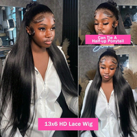 Perruques Lace Front Ultra-Lisses en Cheveux Humains Brésiliens, Perruque Frontale Transparente pour Femmes, Cheveux Remy Pré-Pluckés avec Baby Hair