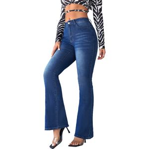 Jean baggy pour femme YUANBOFEI, coupe slim, bleu foncé, coupe bootcut, jean évasé, pantalon en denim, mode streetwear quotidienne - Product Image 2