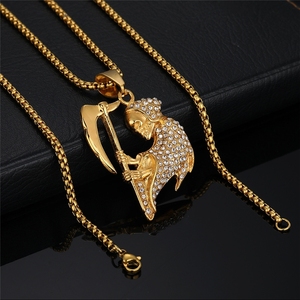 Collana con Ciondolo Hip Hop Death Summon in Acciaio Inossidabile PVD Impermeabile, Antiossidante, Gioielli Semplici per Uomo, Vendita all'Ingrosso - Product Image 5
