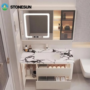 Mobile Bagno Moderno StoneSun con Lavabo in Marmo Bianco Calacatta Viola per Arredamento Casa e Appartamento - Product Image 3