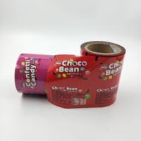 Rouleau de film plastique métallisé rouge/violet pour l'emballage des collations, lettres de l'alphabet imprimées sur mesure, résistant à l'humidité, pour aliments, chocolat, biscuits