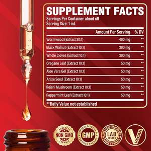 น้ำยาหยอด8 in 1ไม้วอร์มวูดพร้อมวอลนัทสีดำกลีบออริกาโน่เมล็ดโป๊ยกั๊กเห็ดเห็ดหลินจือเสริมสุขภาพ - Product Image 2