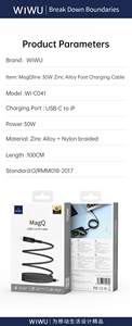 WiWU 1M 30W/100W aleación y nailon tejido tipo C Cable <span class=keywords><strong>de</strong></span> carga rápida portátil inteligente Android y <span class=keywords><strong>iPhone</strong></span> 15 Cable garantía <span class=keywords><strong>de</strong></span> calidad - Product Image 6