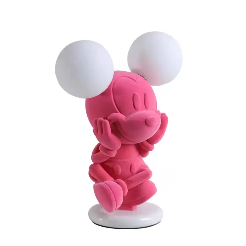 upgraded Nordic Surface Flocking Resin Lamps Body Glass Lampshade Pink Cute Mickey Mouse Table Lamp for Children Bedroom Reading
