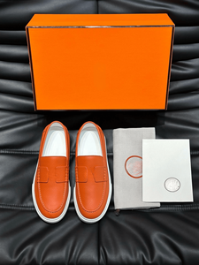 Mocasines de cuero naranja con suela blanca, estilo casual, para hombre, hermessing - Product Image 2