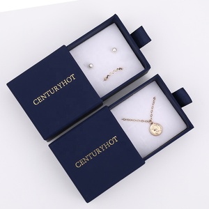 Custom Logo Navy Blue Sliding Jewelry Drawer <b>Box</b> Cardboard Packaging for Necklace <b>Earrings</b> Ring <b>Gift</b> <b>Box</b> 6x6cm - Product Image 3