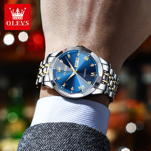 Montre-bracelet de luxe pour homme OLEVS 9931 en acier inoxydable, mouvement à quartz original, miroir losange, étanche, avec cadran en verre lumineux - Product Image 2